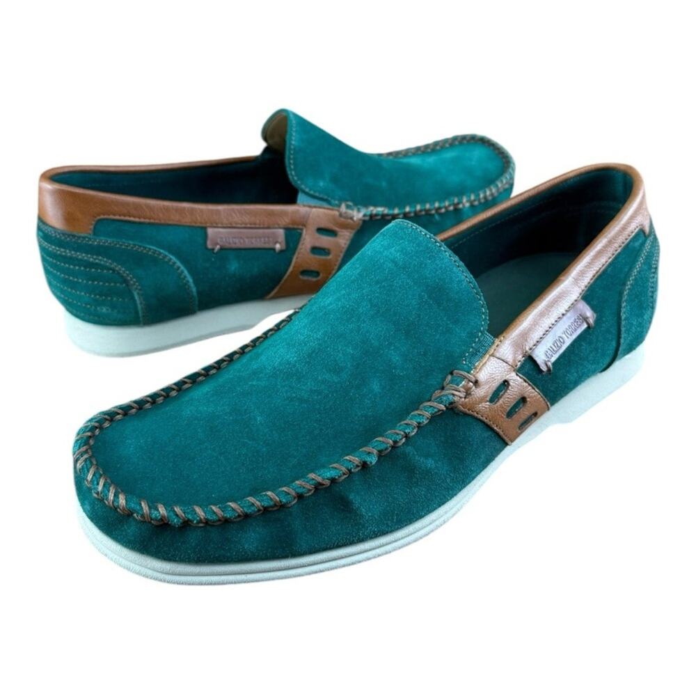 Galizio Torresi Men’s slip on Leather Green Brown shoes penny loafers